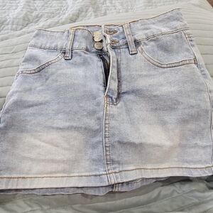 Love Cult Light Blue Denim Mini Skirt with Gold Stitching